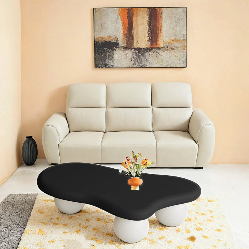 Table basse de 47 pouces en forme de nuage, Plateau noir mat / base blanche