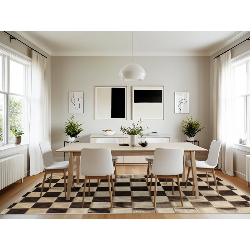 Tapis beige à carreaux lavable à la machine, Rectangulaire 7 pi x 10 pi