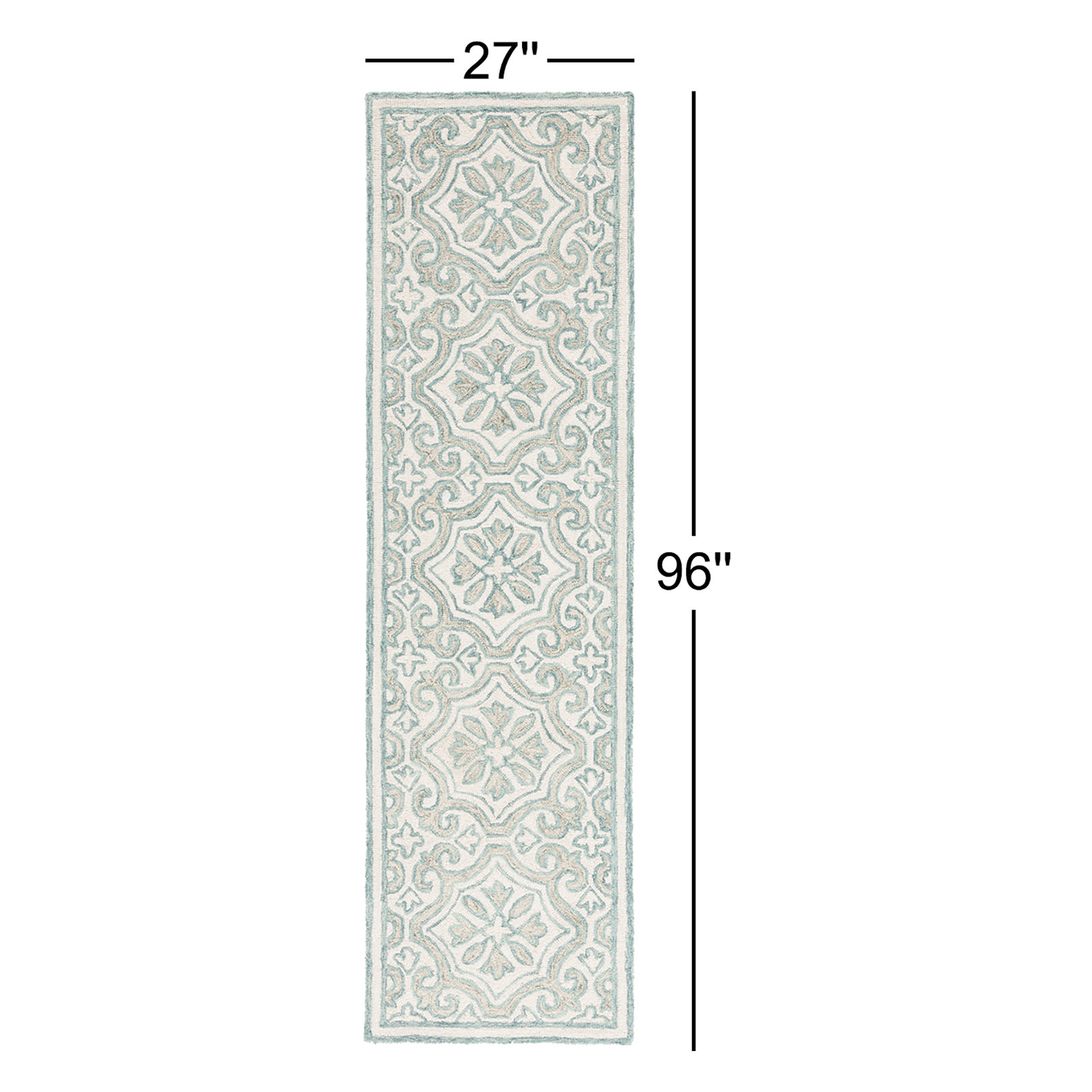 Hand-Tufted Wool Damask Rug, Runner 2'3" x 8'