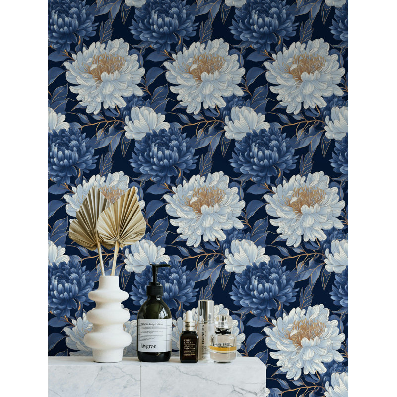 Papier peint floral minuit bleu marine