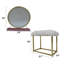 Tabouret de coiffeuse minimaliste moderne en fausse fourrure blanche avec structure en métal doré et miroir rond HD à base rose