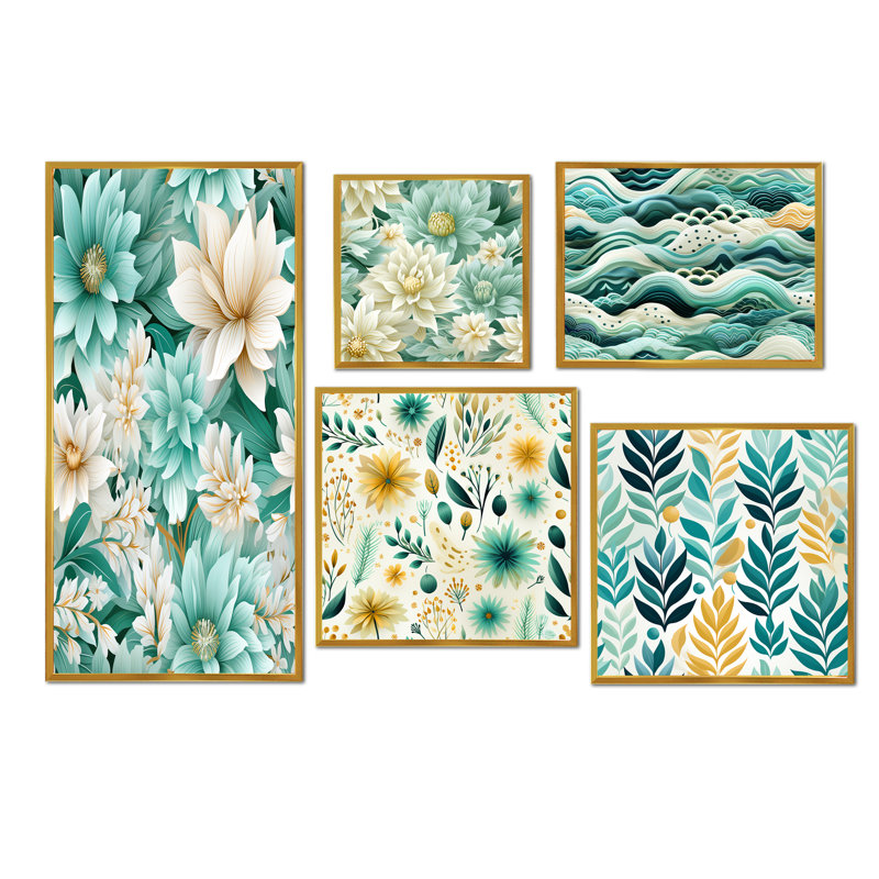 Bohémien, rêve, émeraude, dahlia, motif I, Cadre flottant doré