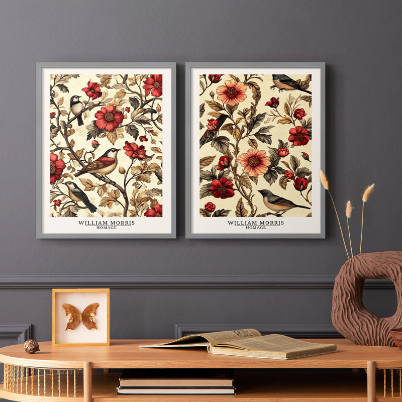 WM MORRIS Series CXXXII-Premium Framed Print -Ready to Hang - No Nails Required - No Nails Required, 11" H x 18" W, Green