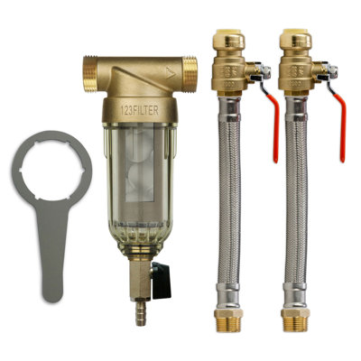 Filtre à eau à sédiments réutilisable iSpring WSP50SL + AHPF12MNPT12X2 avec siliphos et robinet à bille à poussoir réutilisable
