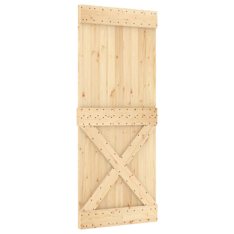 Vidaxl Sliding Door With Hardware Set 33.5X82.7" Solid Wood Pine, 34" x 83", Black