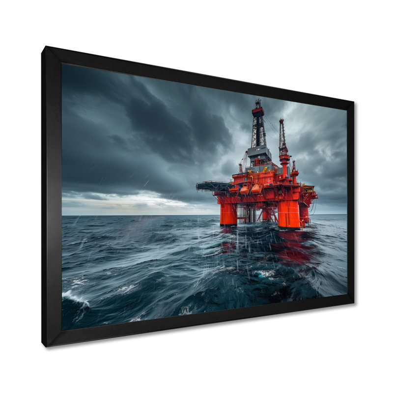 Plate-forme de forage rouge et gris Winter Drilling Dynamics, Toile encadrée noire simple, H 12 po x l 20 po x P 1 po