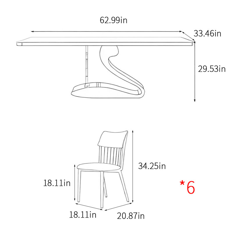 Modern simple rectangular home dining table sets, Black, 29.53"H x 62.99"L x 33.46"W