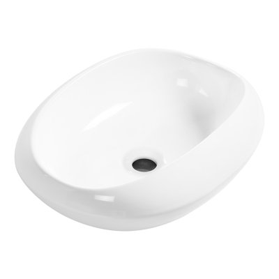 Vasque ovale en céramique incassable 46 cm x 38 cm pour comptoirs de salle de bain, fini lustré, sans trou de robinetterie, bonde de 14 cm de hauteur, facile à nettoyer.