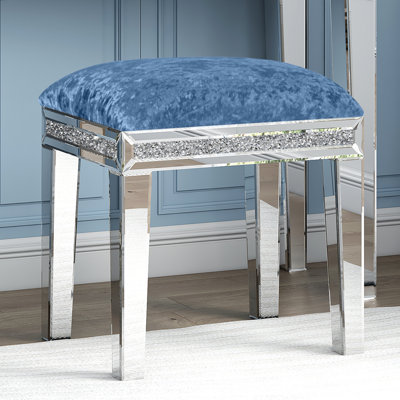 Modern Glam Mirrored Vanity Stool with Crushed Diamond