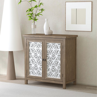 Armoire de rangement American Traditional en pin blanc antique de 33 po de hauteur, avec panneaux en lin, facile à assembler, pour coffre de chambre à coucher en bois massif de charme rétro, profondeur de 16,01 po, portes à cadre en métal,