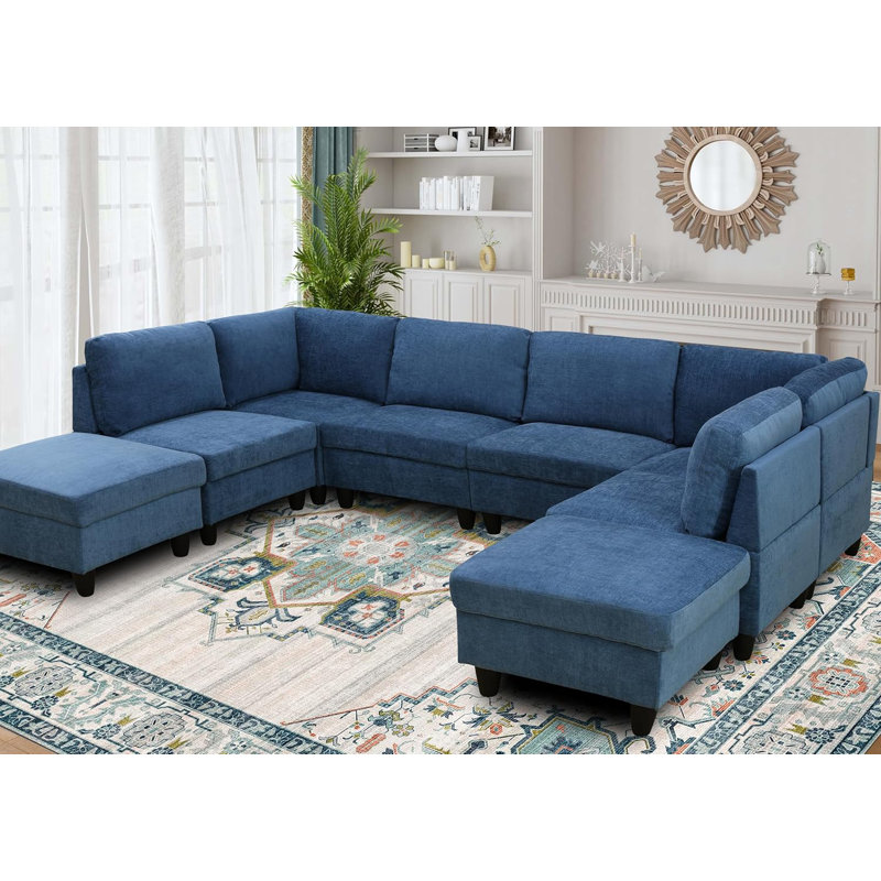 Canapé modulaire symétrique avec repose-pieds 8 pièces Brayleigh, Denim bleu flanelle