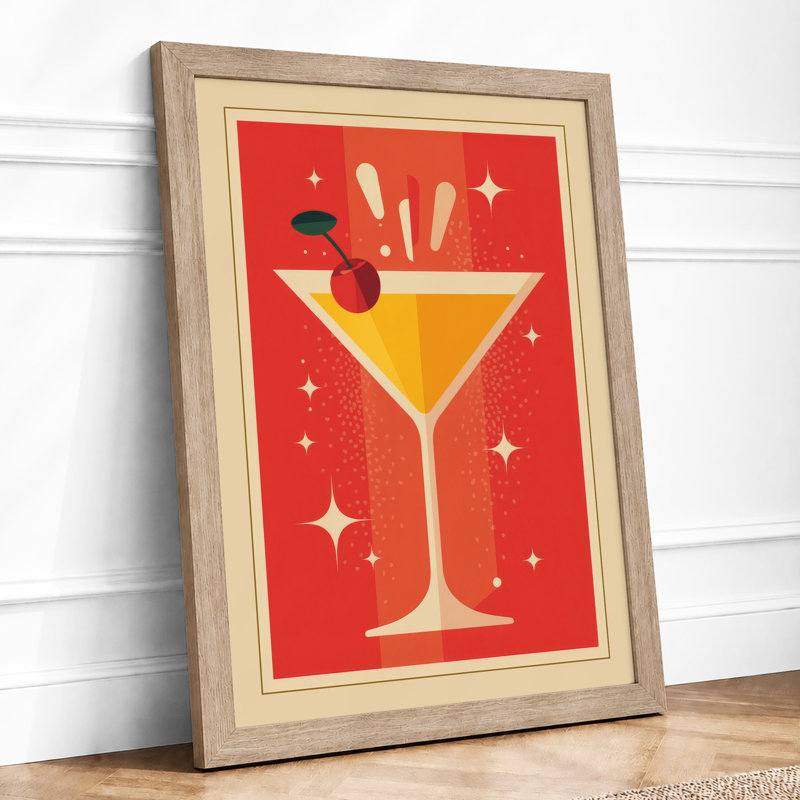 Golden Cocktail Celebration Retro - Framed Print, Oak, A4 - 29.7 x 21.0 cm