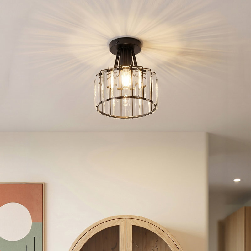 Crystal Semi Flush Mount, Matte Black