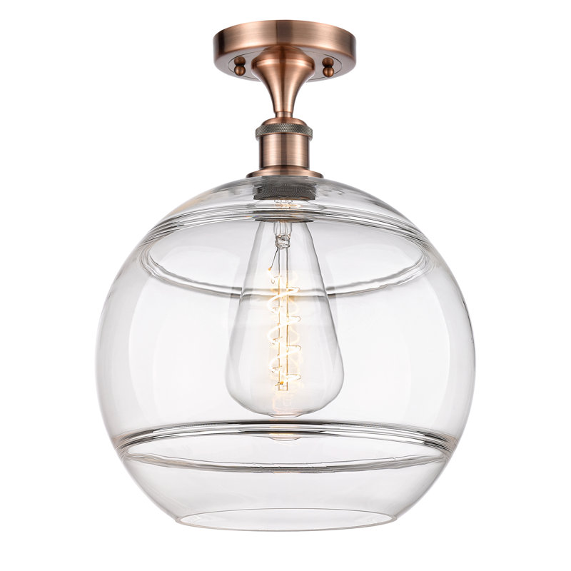 Plafonnier semi-encastré 1 lumière Ballston - Adrieanna, Cuivre antique, H 14,63 po x l 12 po x P 12 po, Transparent