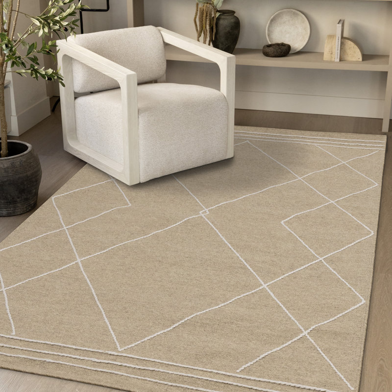 Tapis treillis beige fait à la main Noemi, Rectangle 7 pi 10 po x 10 pi 6 po