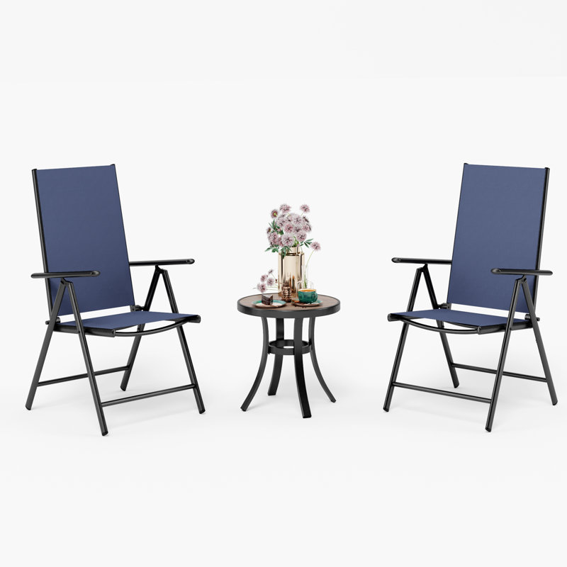 Alyah 2 - Person Patio Dining Set with Round Table, Navy Blue
