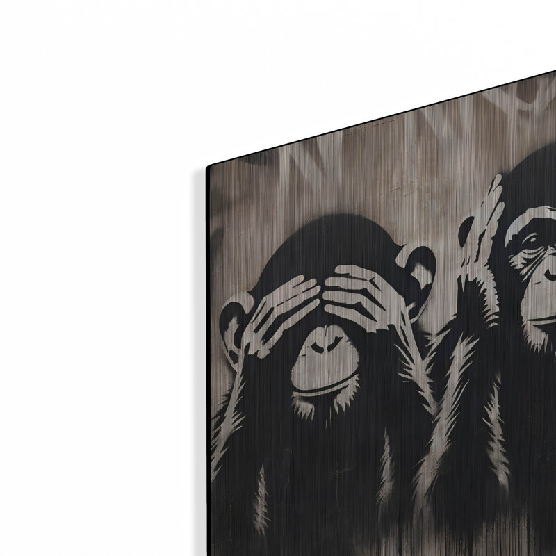 Art mural en métal luxueux «Three Wize Monkeys» par Andreas Magnusson, H 12 po x l 16 po
