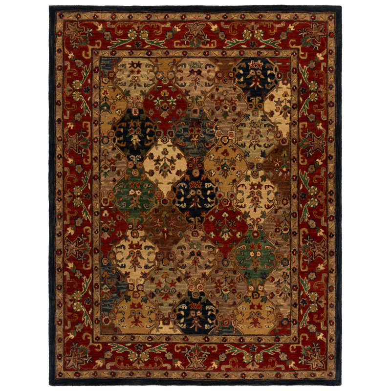 Tapis oriental jaune / rouge en laine / coton / latex touffeté à la main Wahcheechee, Rectangulaire 8 pi x 10 pi