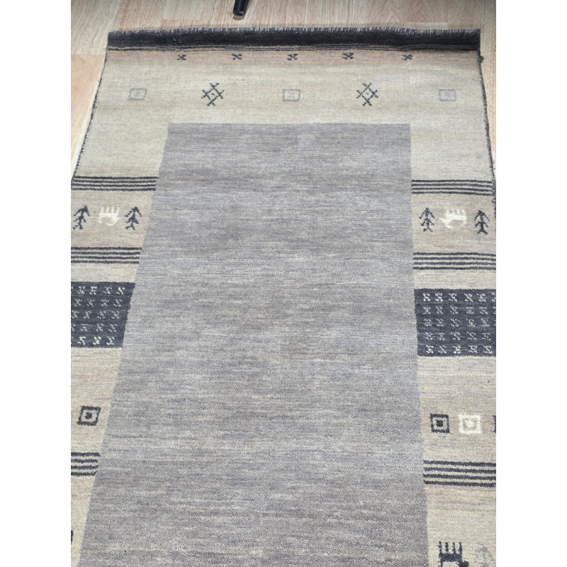 Handloomed Gray Gabbeh Tribal Wool Area Rug, 8' x 10'