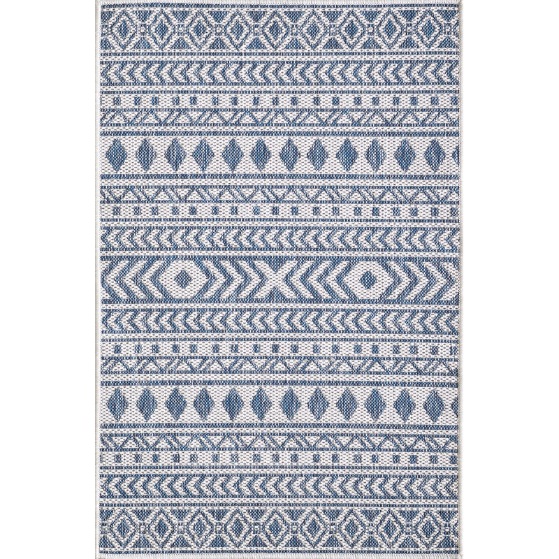 Tapis rayé intérieur / extérieur Bethaney, Ivoire / Bleu, Rectangle 7 pi 10 po x 10 pi 10 po