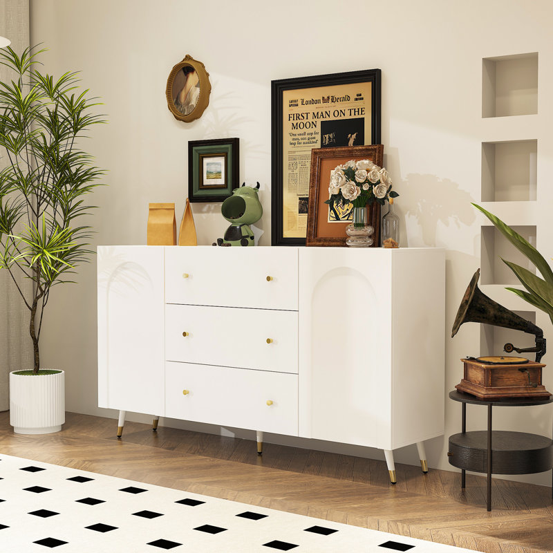 63" W Sideboard Cabinet Buffet Storage Cabinet With 3 Drawer 2 Door