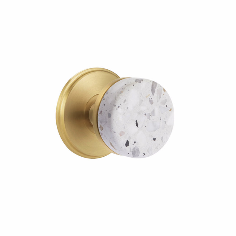 Ensemble de faux boutons Emtek Select, rosette Watford, tige conique, bouton terrazzo clair, Antique français