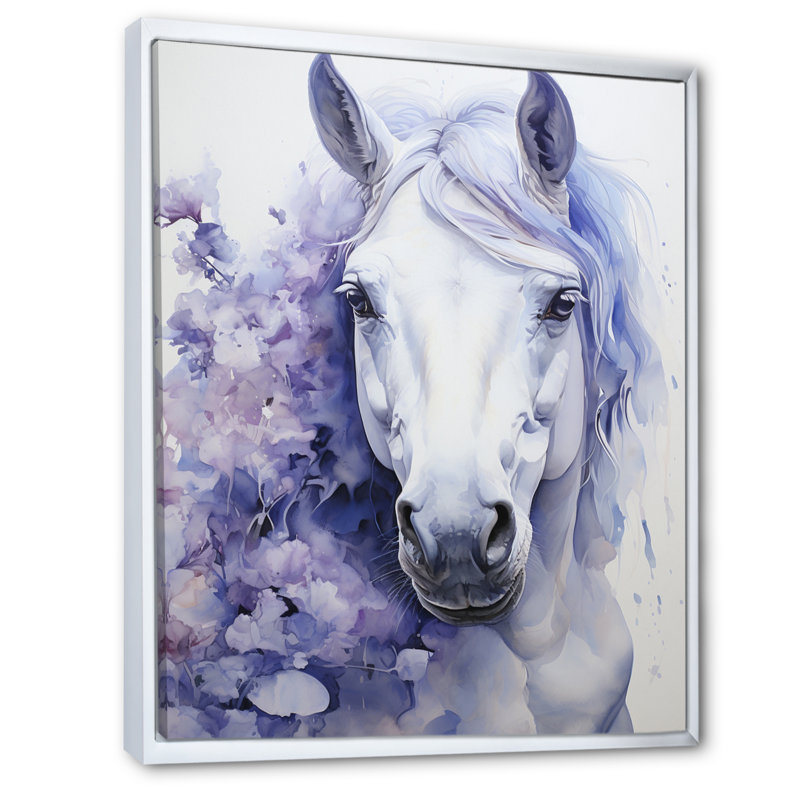 «Purple White Horse Contours Pointillism», reproduction sur toile, H 20 po x l 12 po x P 1 po, Cadre flottant blanc