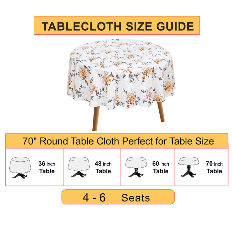70 Inch Round Floral Cotton Tablecloth in White and Yellow