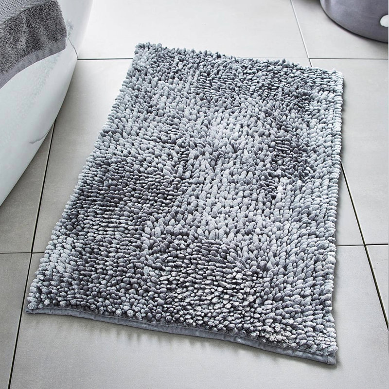 Margot Velvet Chenille Bobble Bath Mat, Grey