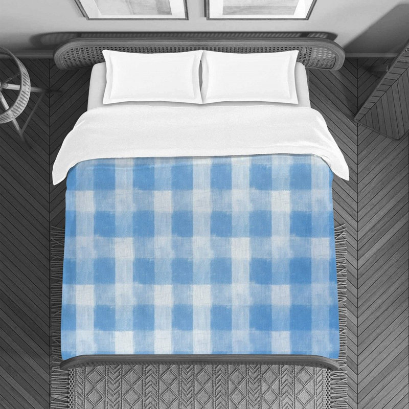 Housse de couette , Housse de couette pour lit simple, Bleu Gingham