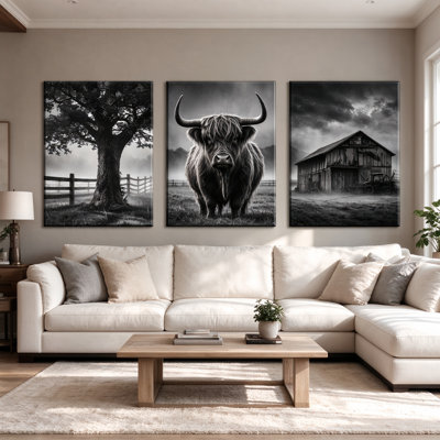 Tableau rustique représentant une vache des Highlands - Salon