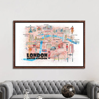 London UK Illustrated Map by Markus & Martina Bleichner - Painting on Canvas