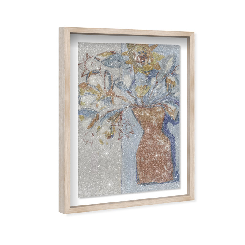 Abstract Sunflowers Print by Oliver Gal, Natural Oak Shadowbox, 17.5"H x 25.5"W