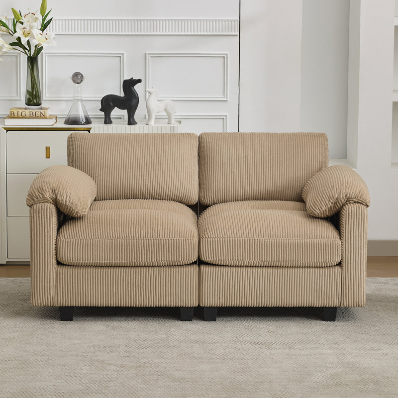 Causeuse 2 places avec accoudoirs coussinés, canapé en velours côtelé à assise profonde Cloud Couch, Chameau