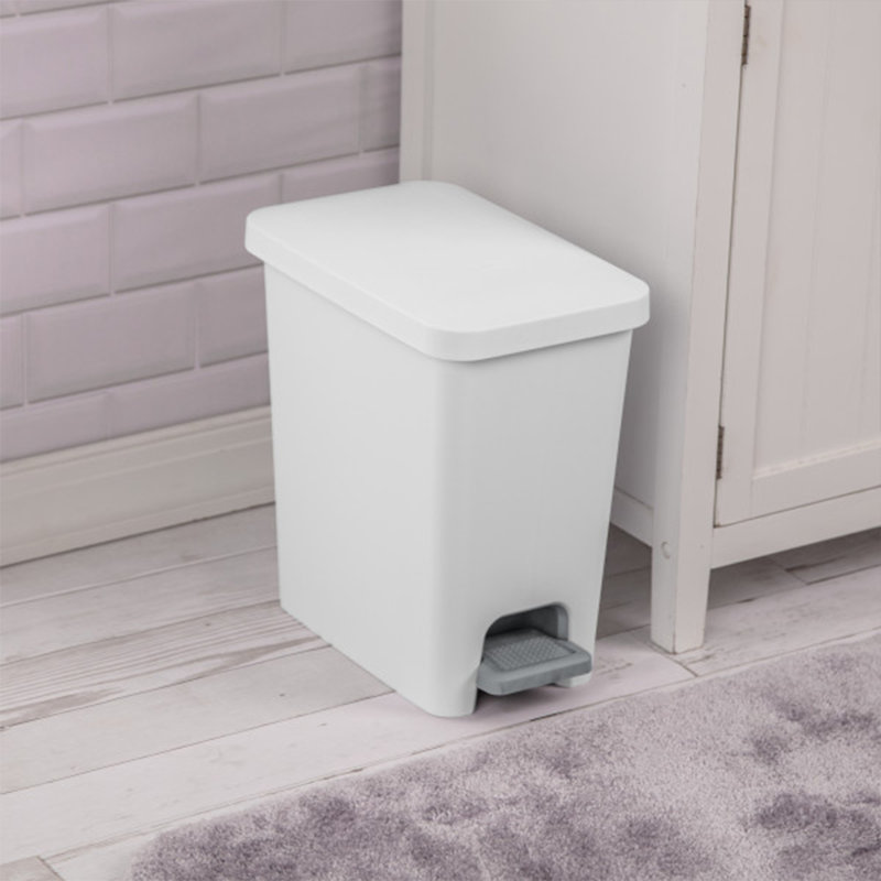 Sterilite 2.7 Gallon Rectangular Step On Trash Bin Wastebasket, White (4 Pack)