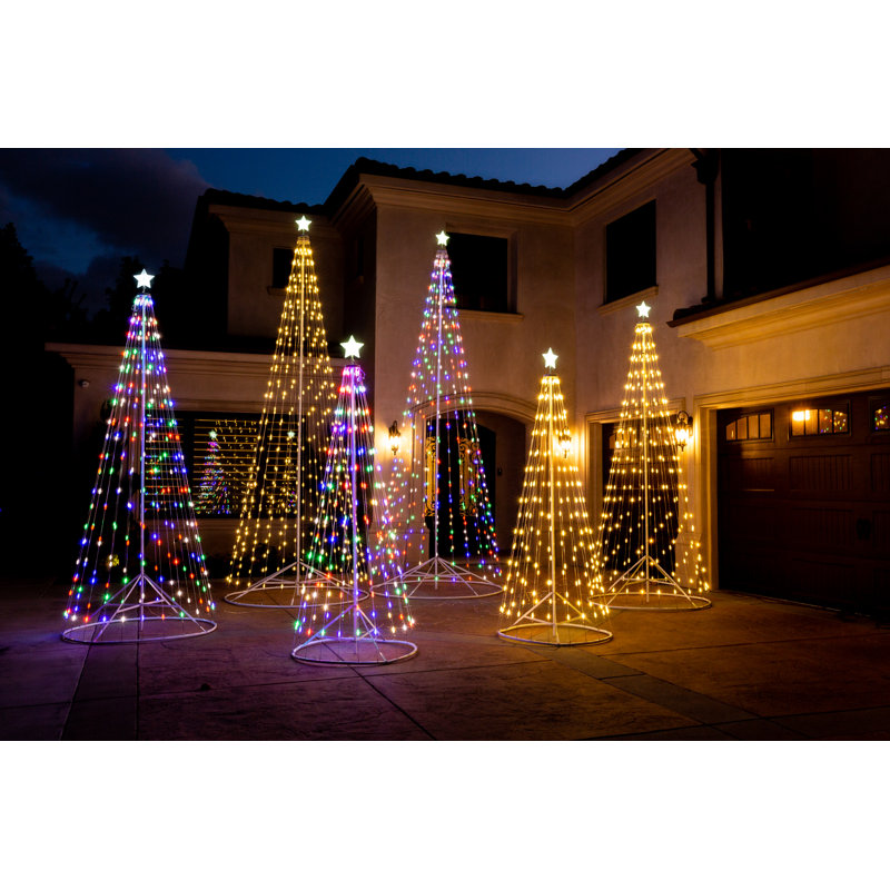 The Holiday Aisle® White LED Cone Tree with Collapsible Base Lighted ...