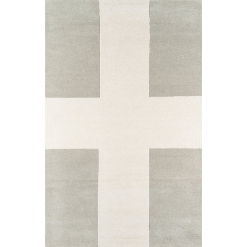 Geometric Handmade Tufted Wool Gray/Beige Area Rug, Rectangle 5' x 8'