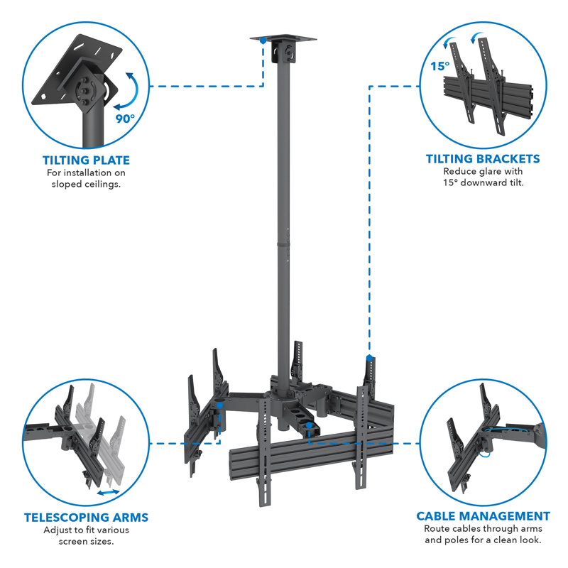 Mount-It Adjustable Triple Screen TV Ceiling Mount | Multi-Display Commercial Grade Ceiling Bracket