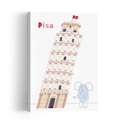 Pisa Tower Elephant Whimsical Contemporary Elephant Architecture Wall Art Print 1 Piece Wrapped Canvas Wall Art