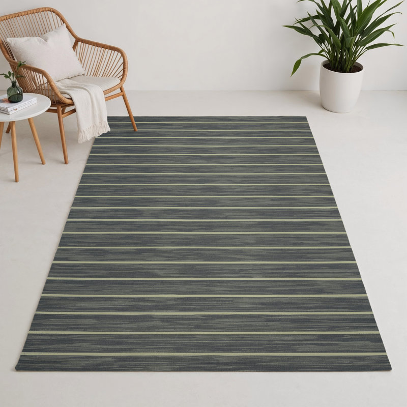 Tapis intérieur / extérieur gris HorizontalStripes, Rectangle 5 pi x 7 pi