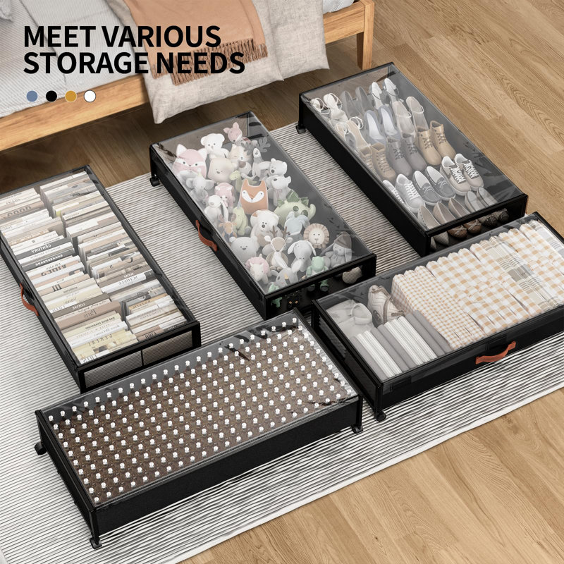 Rangement sous le lit avec roulettes, plus grands récipients de rangement sous le lit de 54 L XXL avec couvercles transparents, organisateur de chaussures sous le lit allongé de 36 po
