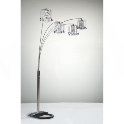 1Pc Modern Design Classic Luxury Sleek Multi-Head Floor Lamp Half Moon Radiant Crystal-Encrusted Sleek Metallic Stems Living Room