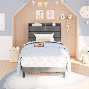 Twin Xl Bed Frames,upholstered Bed Frame With Storage Headboard And Charging Station,no Box Spring Needed, Noise Free, Easy Assembly