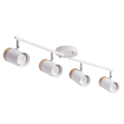 Modern 4 Light Track Lighting 32 Inch, Natural Solid Wood, Flexible Arm,GU10 Bulb Socket,Adjustable Track Heads Light Fixture