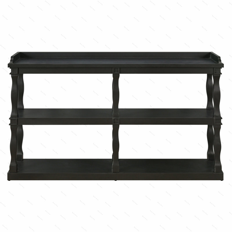 Console Table with 3-Tier Open Storage Spaces And Roman Column Effect Support Legs,Narrow Sofa Entry Table for Living Room, Entryway and Hallway(Black)