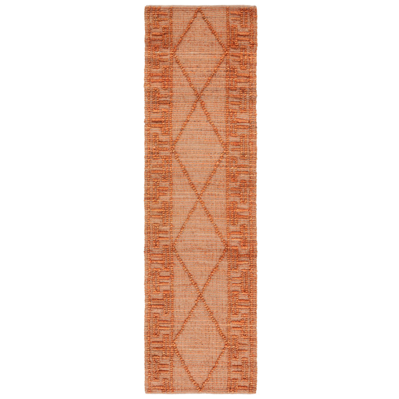 Jeanasia Natural Fiber Flat Weave Jute/Cotton Geometric Rug in Orange, Runner 2'3" x 8'