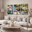 Ensemble de 3 tableaux sur toile tendue représentant un pont japonais et un jardin d'hortensias-128048258