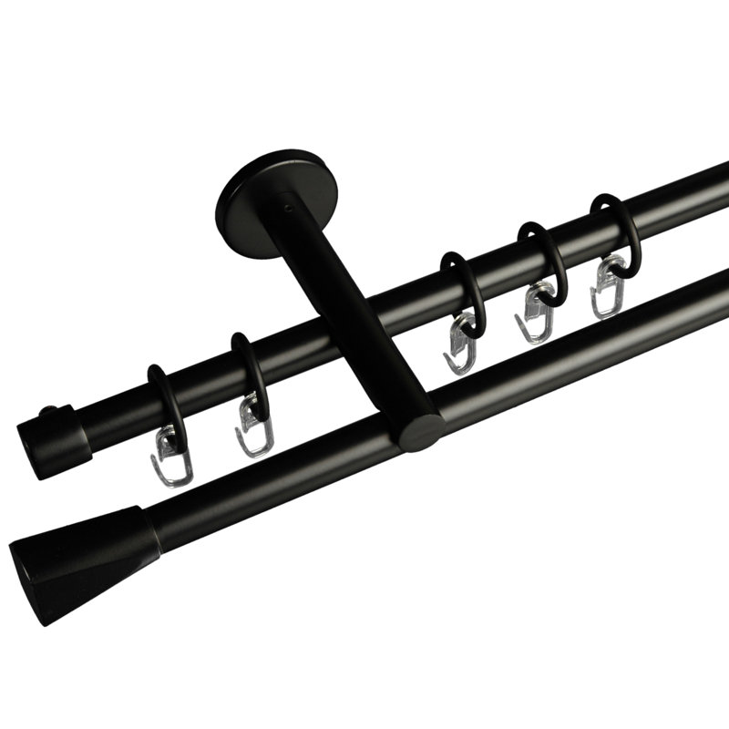1.6cm Double Curtain Pole, Black, 8cm H x 200cm W x 5cm D