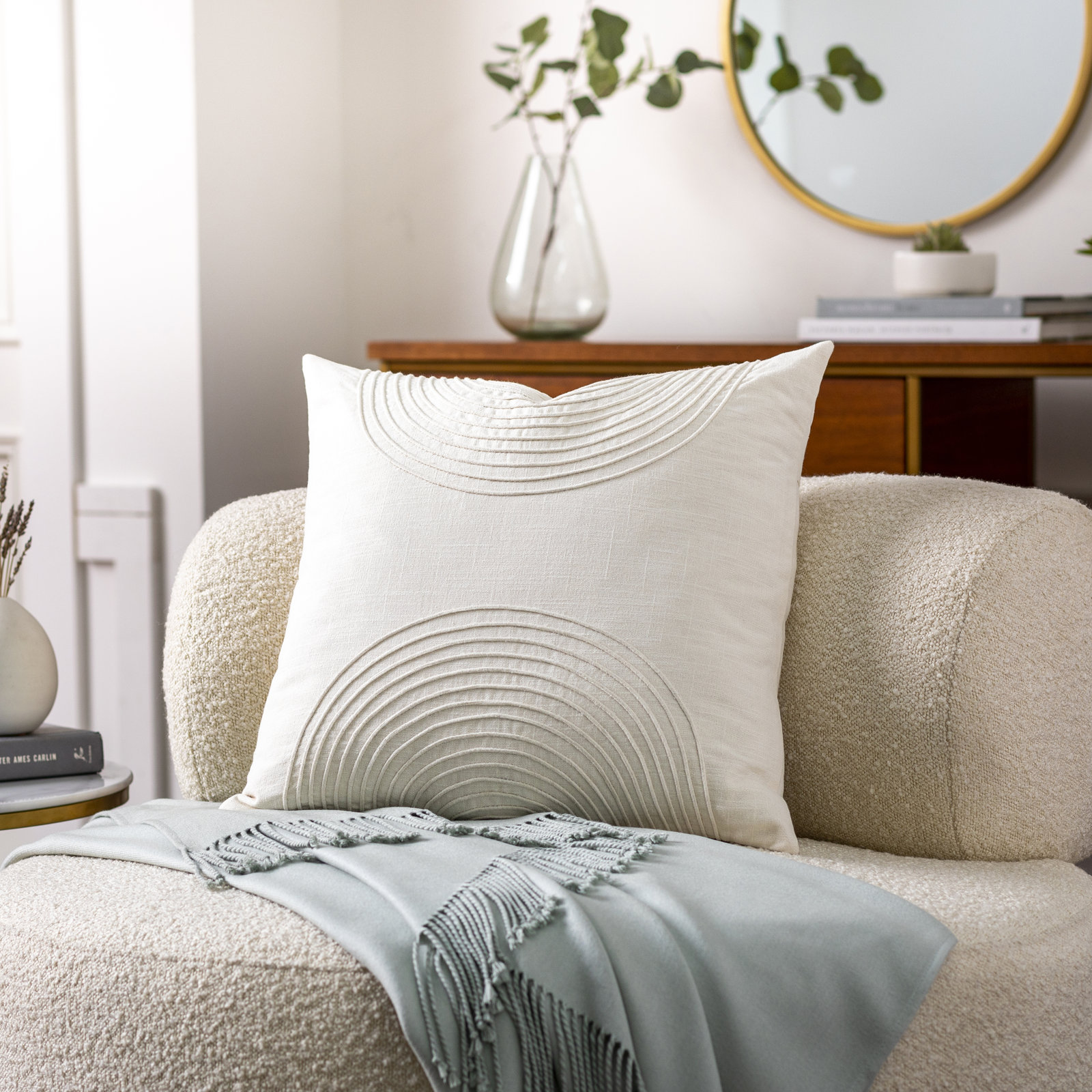 Rida Embroidered Cotton Throw Pillow, White, Polyester/Polyfill, 20" x 20"