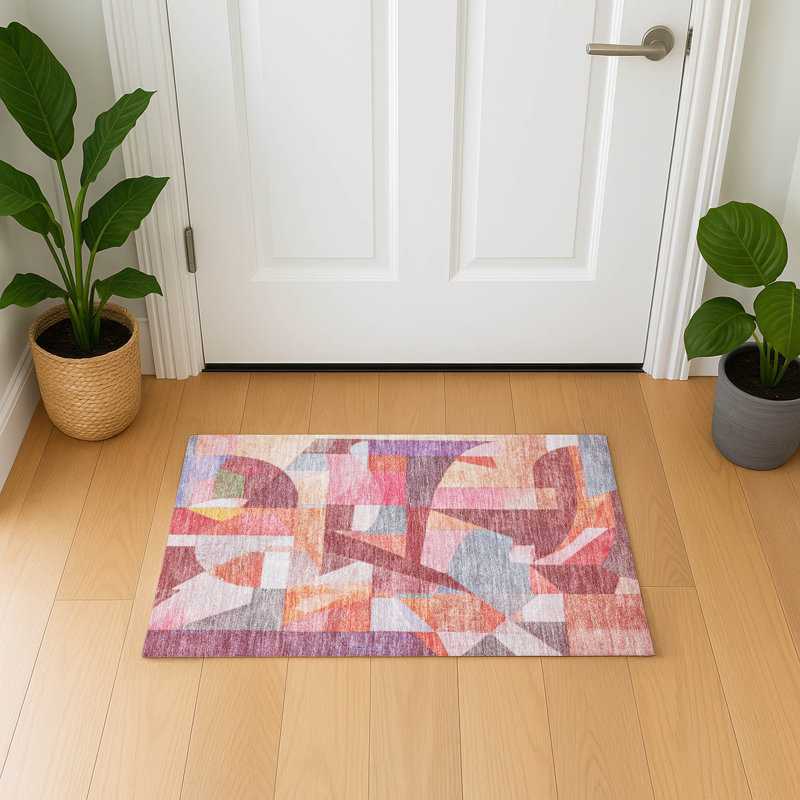 Tapis abstrait lavable à la machine de qualité supérieure AMF1757, Rectangle 1 pi 8 po x 2 pi 6 po